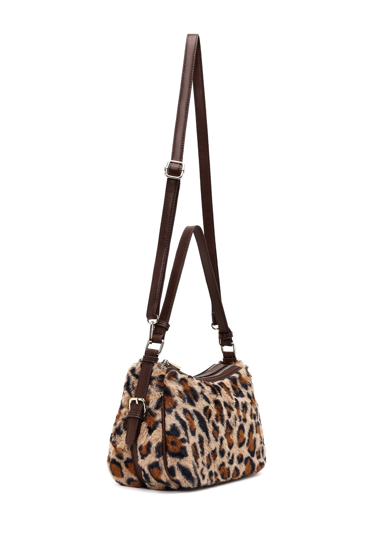 Kadın Leopar Uzun Askılı Peluş Omuz Çantası