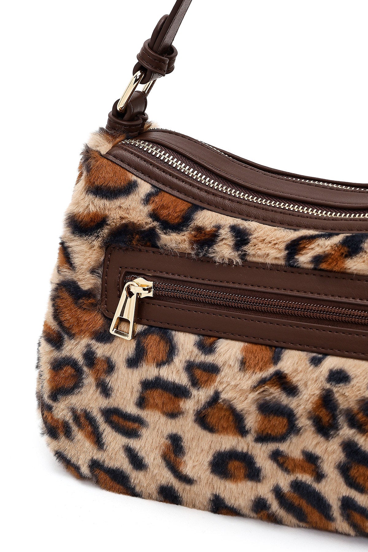 Kadın Leopar Uzun Askılı Peluş Omuz Çantası