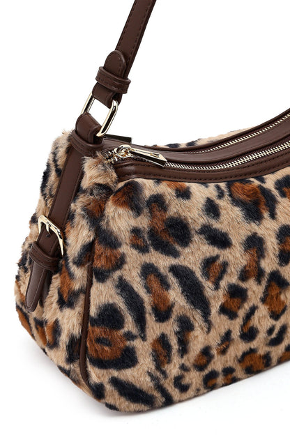 Kadın Leopar Uzun Askılı Peluş Omuz Çantası