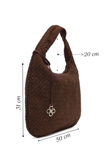 Kadın Kahverengi Örgülü Süet Omuz Çantası