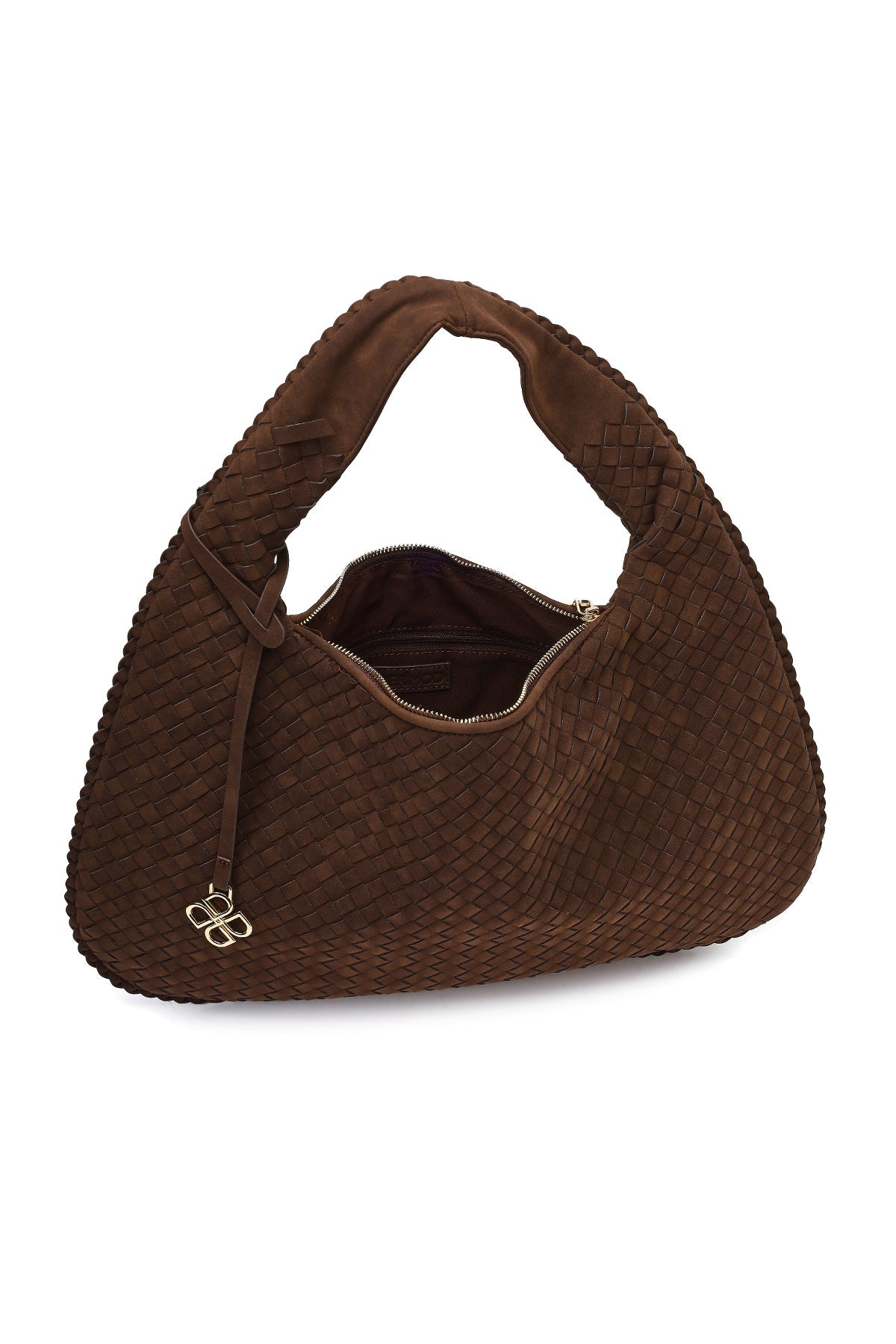 Kadın Kahverengi Örgülü Süet Omuz Çantası