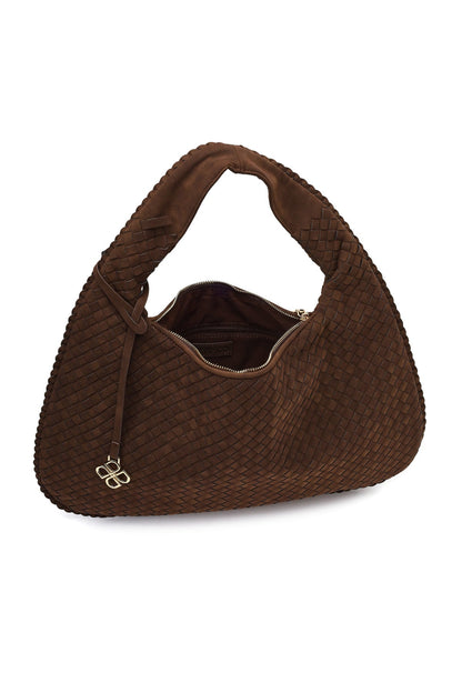 Kadın Kahverengi Örgülü Süet Omuz Çantası