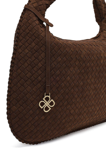 Kadın Kahverengi Örgülü Süet Omuz Çantası