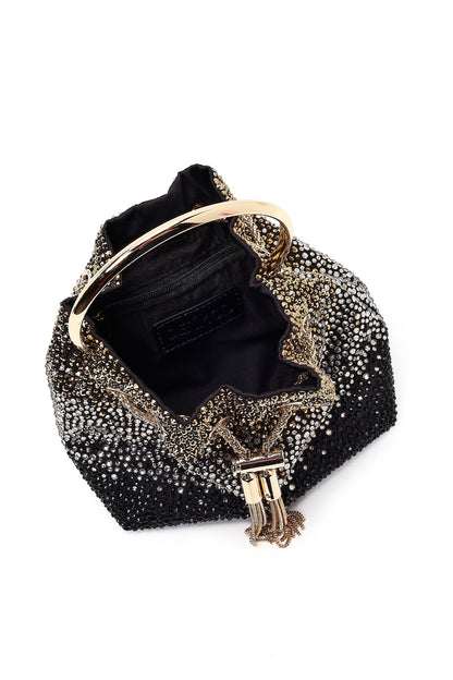Kadın Siyah Taşlı Mini Abiye Kol Çantası