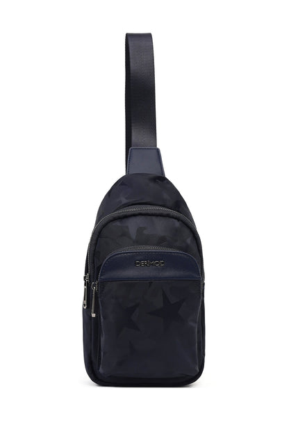Erkek Lacivert Baskılı Kumaş Çapraz Çanta