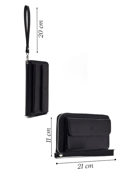 Erkek Siyah Deri Mini El Çantası