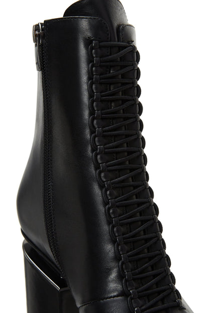 Kadın Siyah Fermuarlı Kalın Topuklu Deri Bot