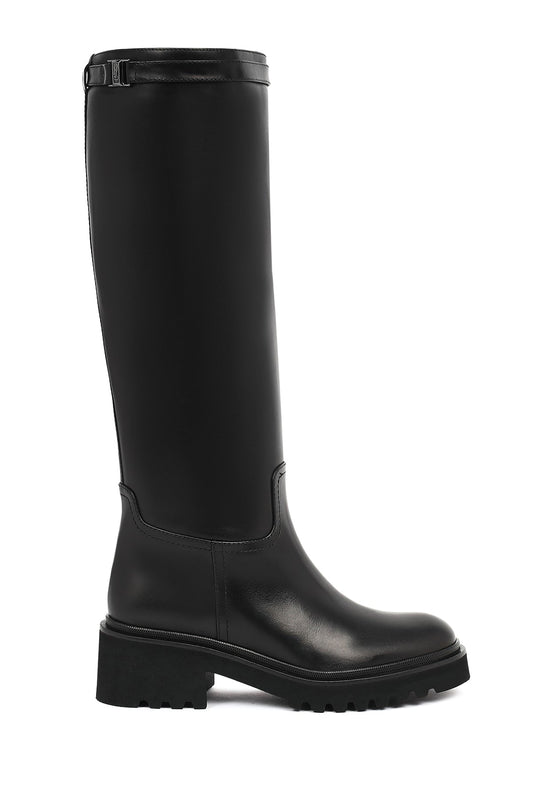 Kadın Siyah Fermuarlı Kalın Tabanlı Deri Çizme