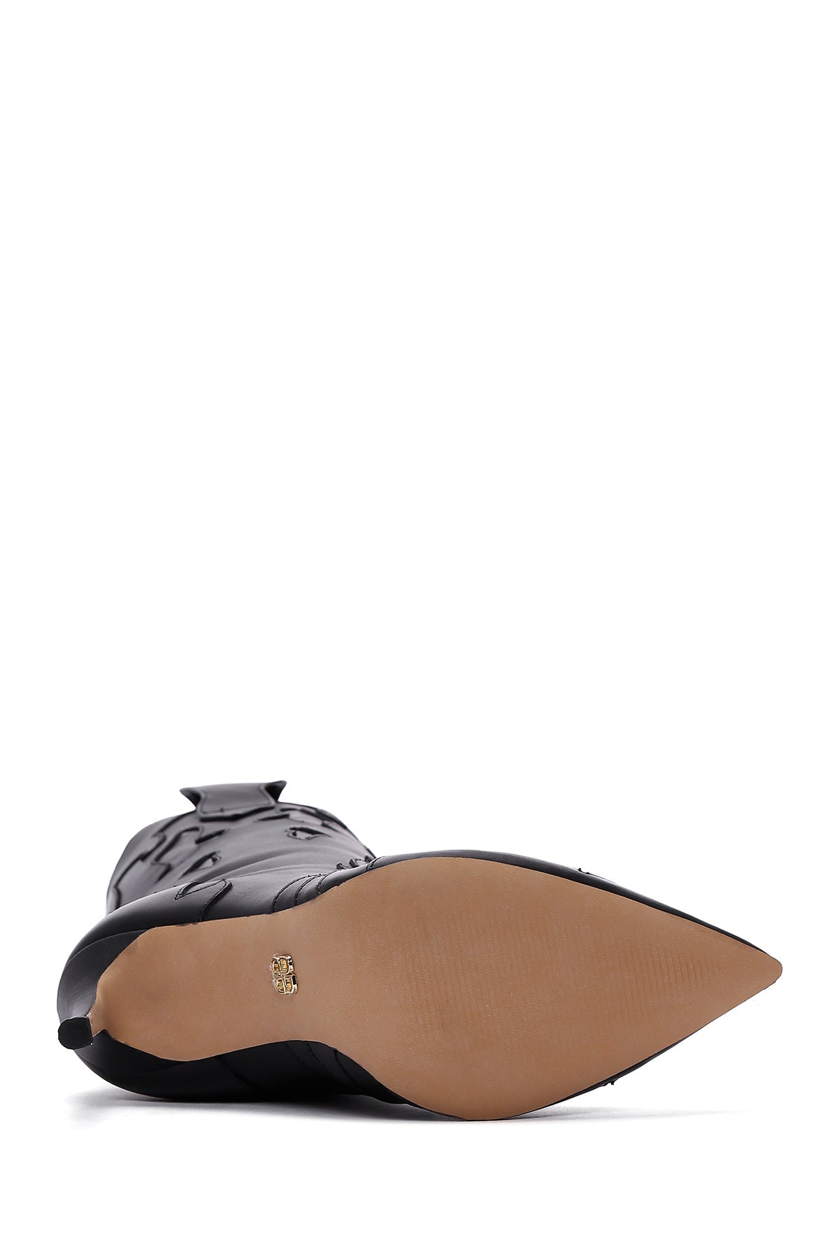 Kadın Siyah Desenli Ince Topuklu Deri Çizme