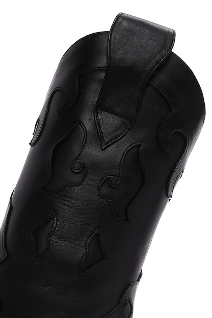 Kadın Siyah Desenli Ince Topuklu Deri Çizme