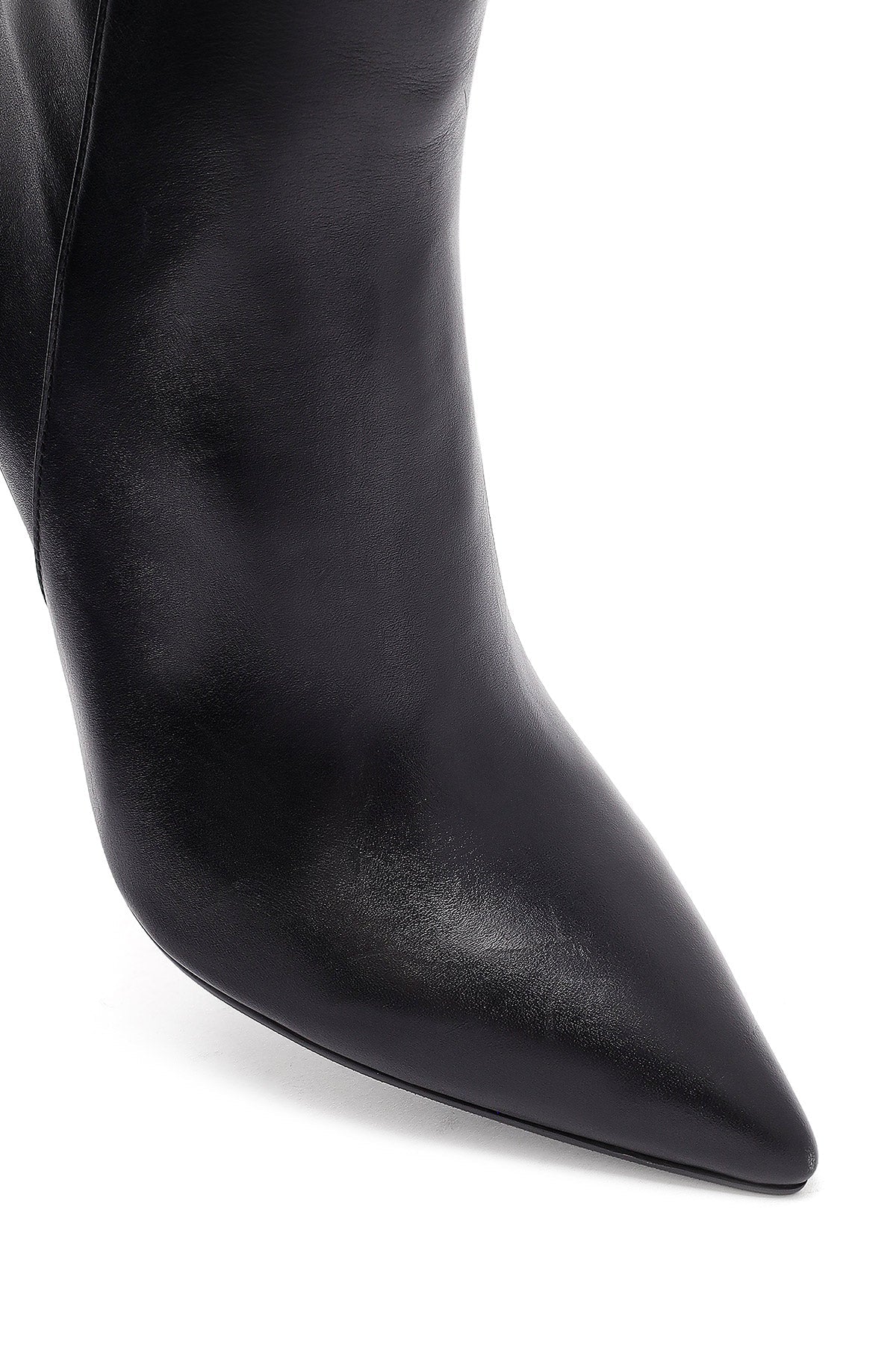 Kadın Siyah Fermuarlı Yüksek Ince Topuklu Deri Bot
