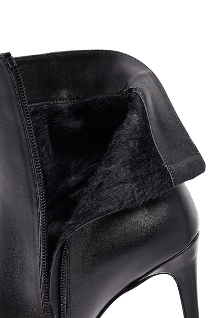 Kadın Siyah Fermuarlı Yüksek Ince Topuklu Deri Bot