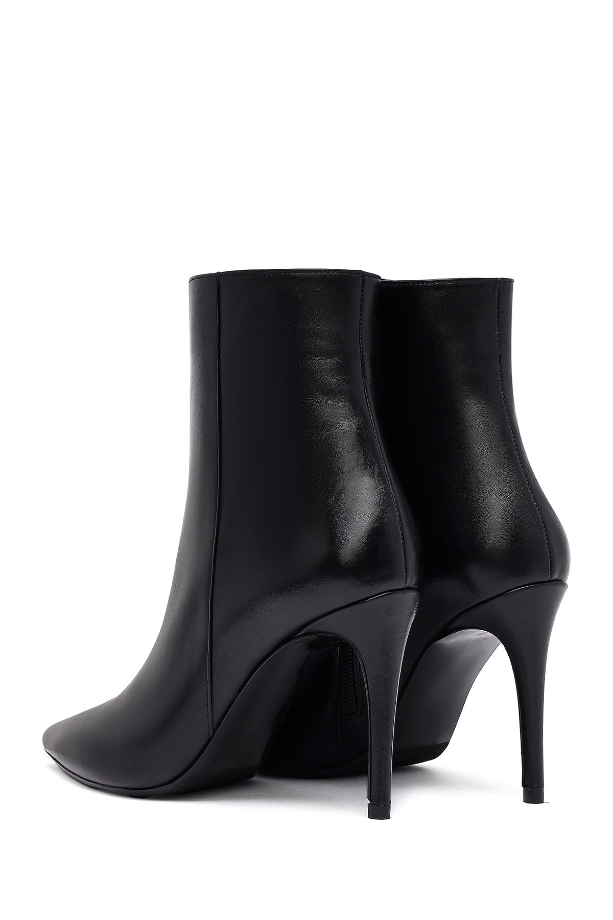 Kadın Siyah Fermuarlı Yüksek Ince Topuklu Deri Bot
