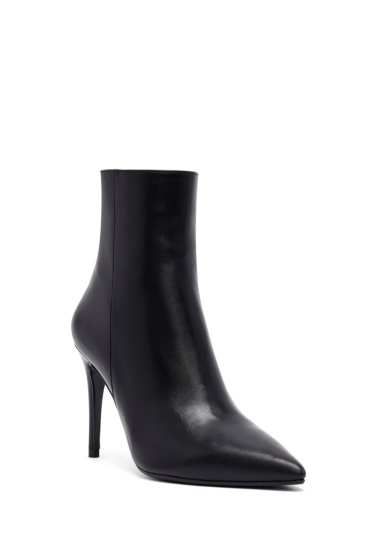 Kadın Siyah Fermuarlı Yüksek Ince Topuklu Deri Bot