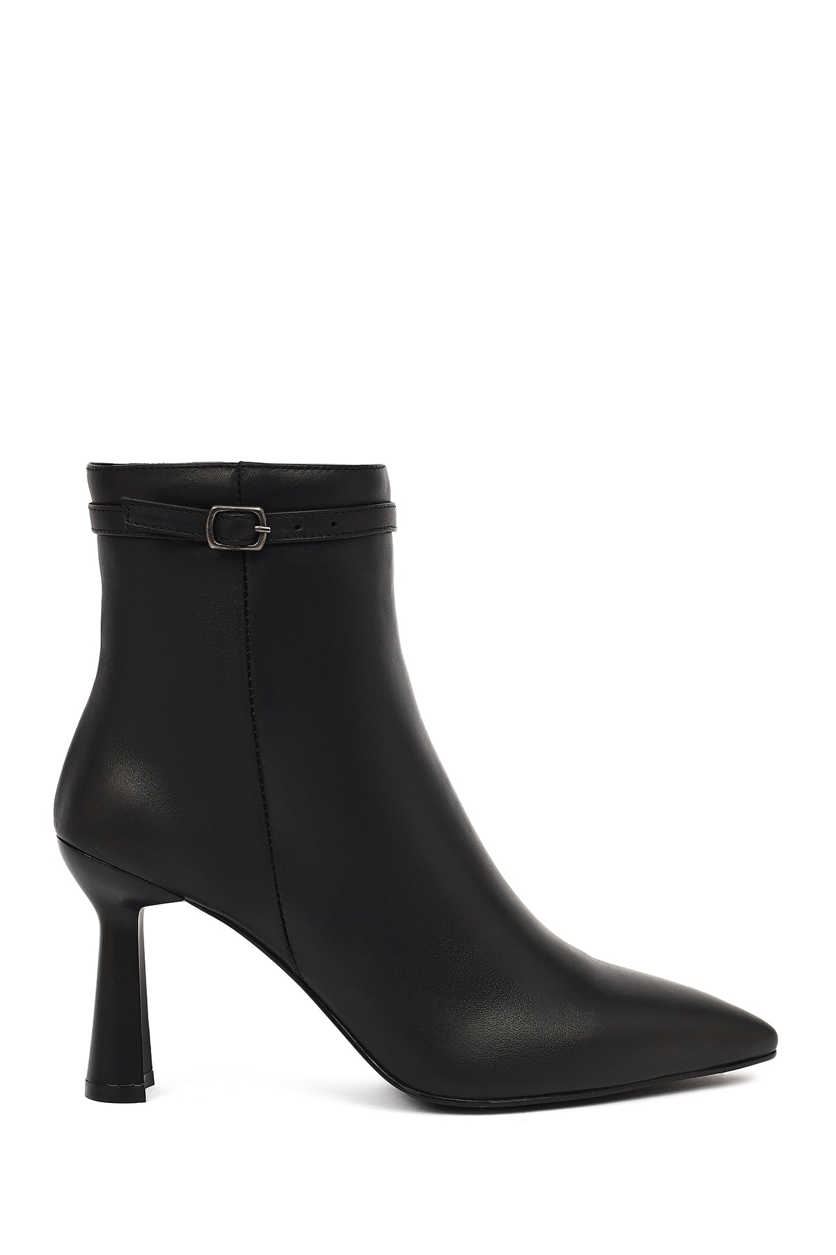 Kadın Siyah Fermuarlı Topuklu Deri Bot