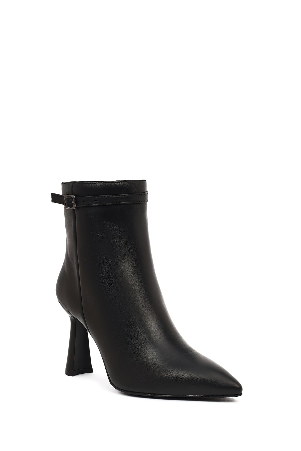 Kadın Siyah Fermuarlı Topuklu Deri Bot