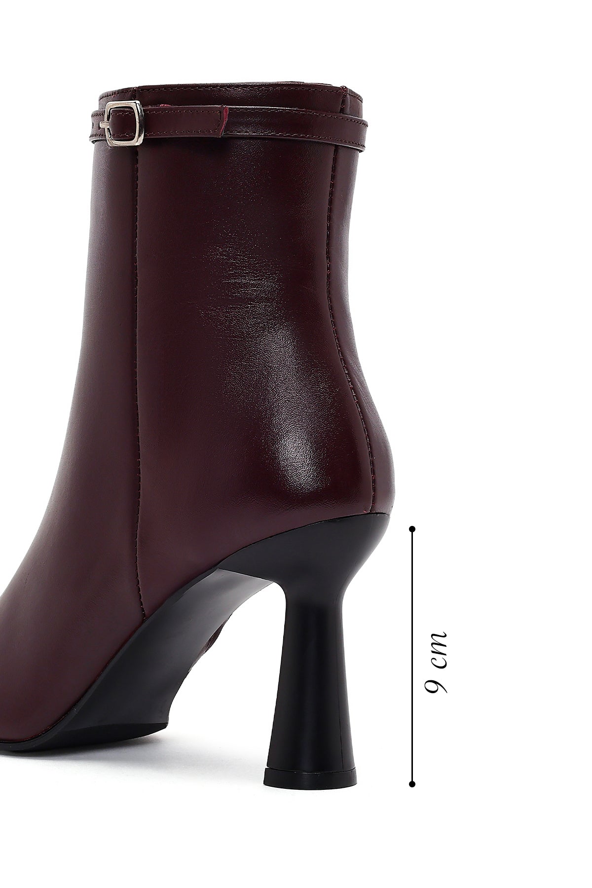 Kadın Bordo Fermuarlı Topuklu Deri Bot