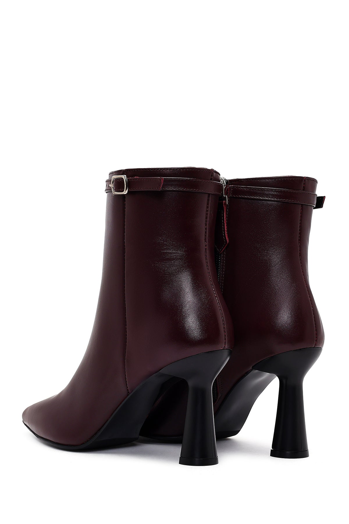 Kadın Bordo Fermuarlı Topuklu Deri Bot