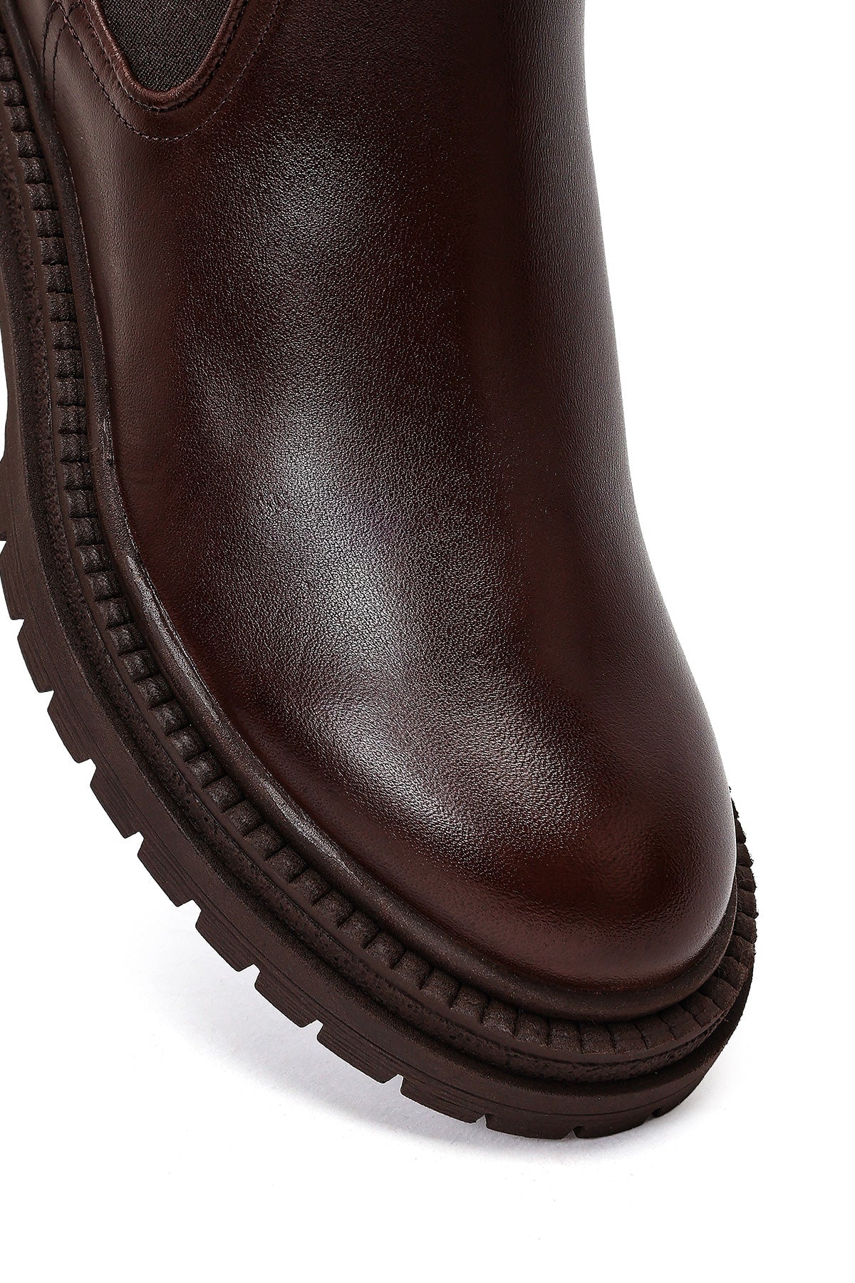 Kadın Kahverengi Kalın Tabanlı Deri Chelsea Bot