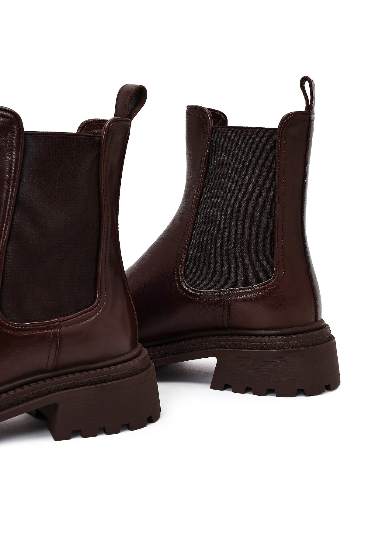 Kadın Kahverengi Kalın Tabanlı Deri Chelsea Bot