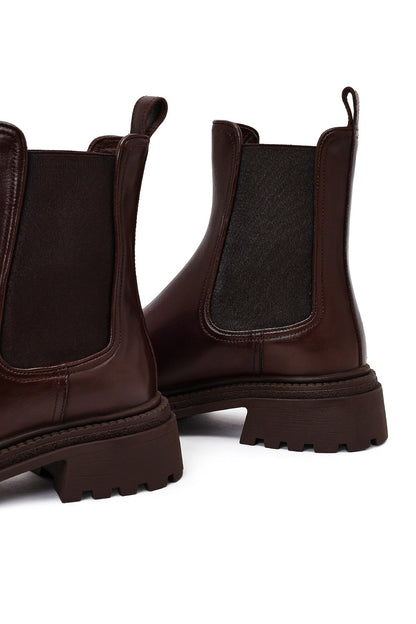 Kadın Kahverengi Kalın Tabanlı Deri Chelsea Bot