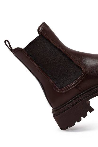 Kadın Kahverengi Kalın Tabanlı Deri Chelsea Bot