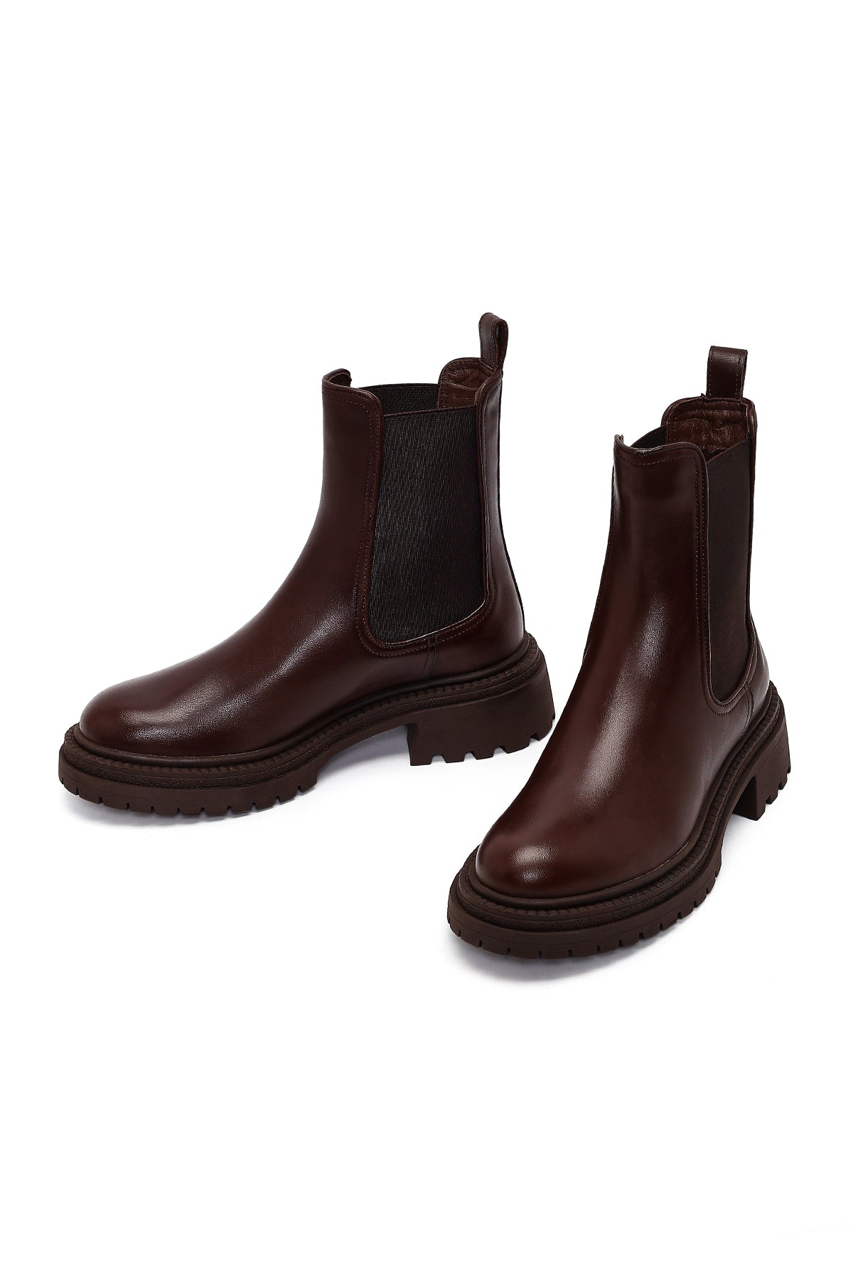 Kadın Kahverengi Kalın Tabanlı Deri Chelsea Bot