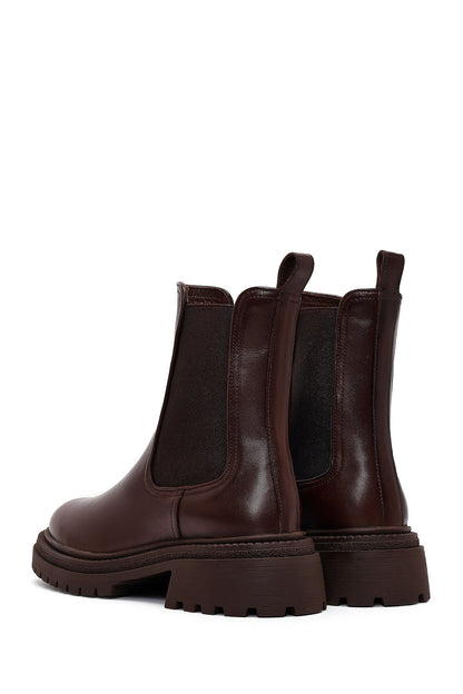 Kadın Kahverengi Kalın Tabanlı Deri Chelsea Bot