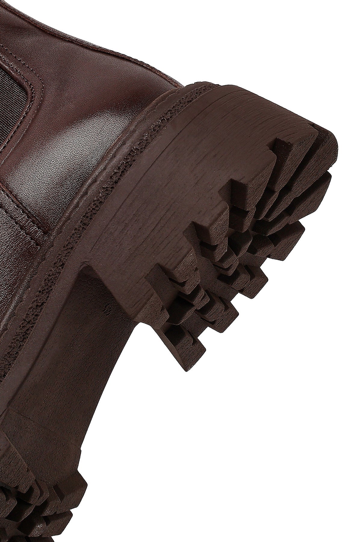 Kadın Kahverengi Kalın Tabanlı Deri Chelsea Bot