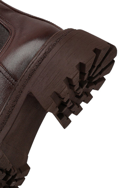 Kadın Kahverengi Kalın Tabanlı Deri Chelsea Bot