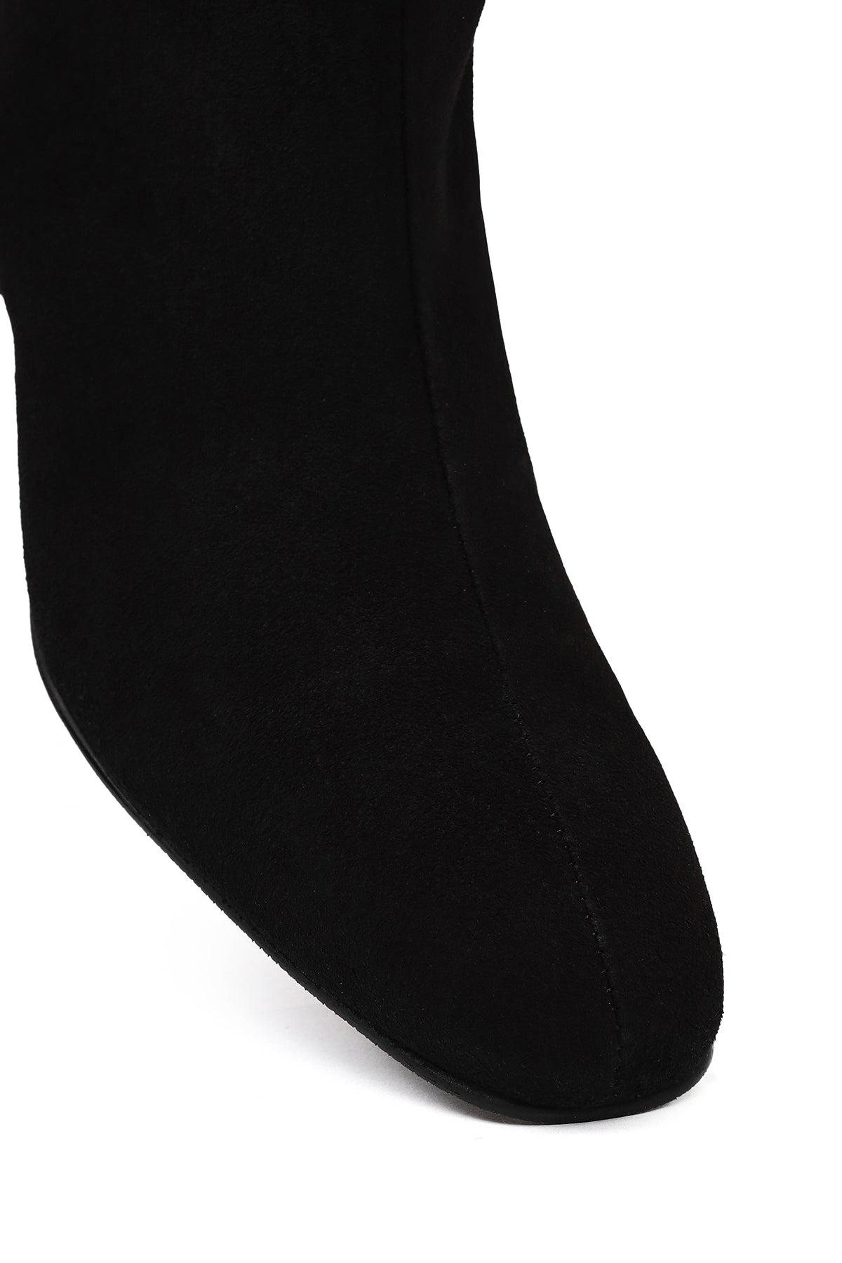 Kadın Siyah Fermuarlı Kısa Kalın Topuklu Süet Deri Bot