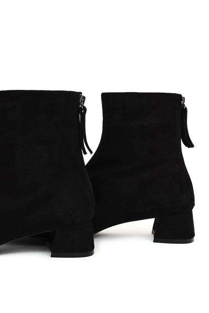 Kadın Siyah Fermuarlı Kısa Kalın Topuklu Süet Deri Bot