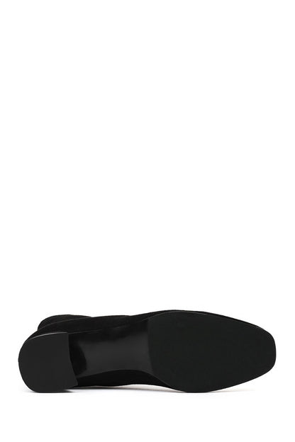 Kadın Siyah Fermuarlı Kısa Kalın Topuklu Süet Deri Bot