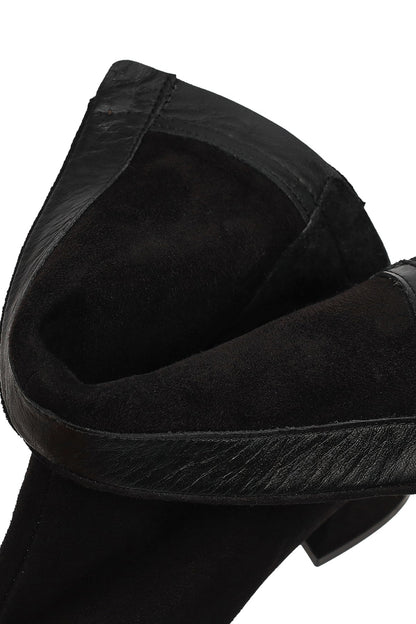 Kadın Siyah Fermuarlı Kısa Kalın Topuklu Süet Deri Bot