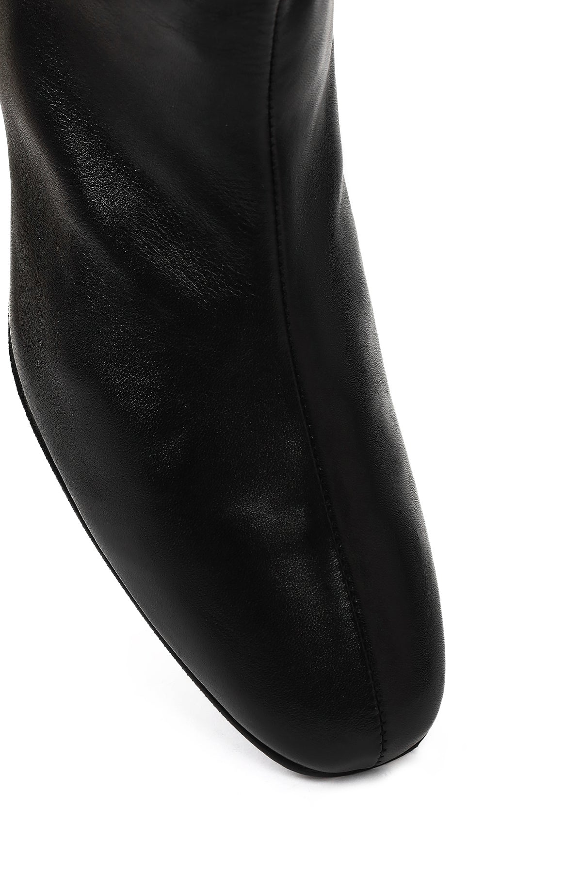Kadın Siyah Fermuarlı Kısa Kalın Topuklu Deri Bot