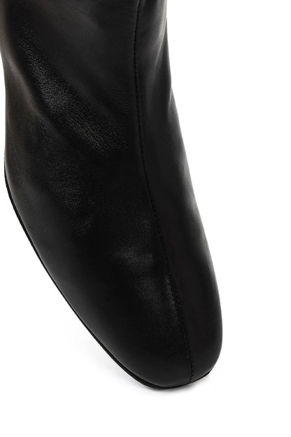 Kadın Siyah Fermuarlı Kısa Kalın Topuklu Deri Bot