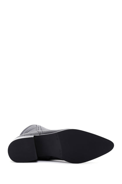 Kadın Siyah Fermuar Detaylı Kısa Topuklu Deri Bot