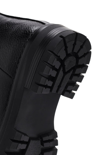 Kadın Siyah Fermuarlı Deri Bot