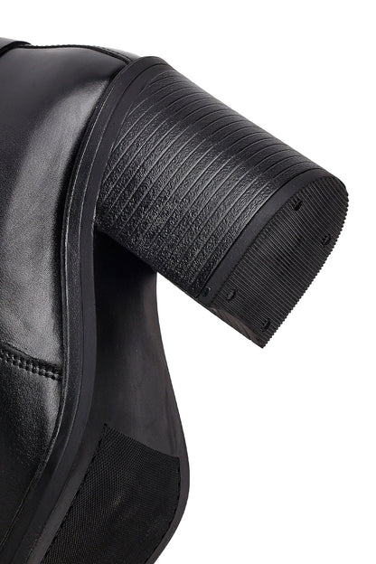 Kadın Siyah Tokalı Kalın Topuklu Deri Bot