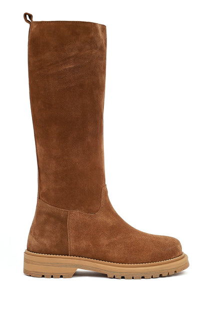 Kadın Taba Kalın Tabanlı Süet Deri Çizme