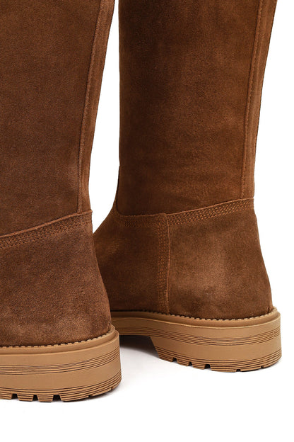 Kadın Taba Kalın Tabanlı Süet Deri Çizme