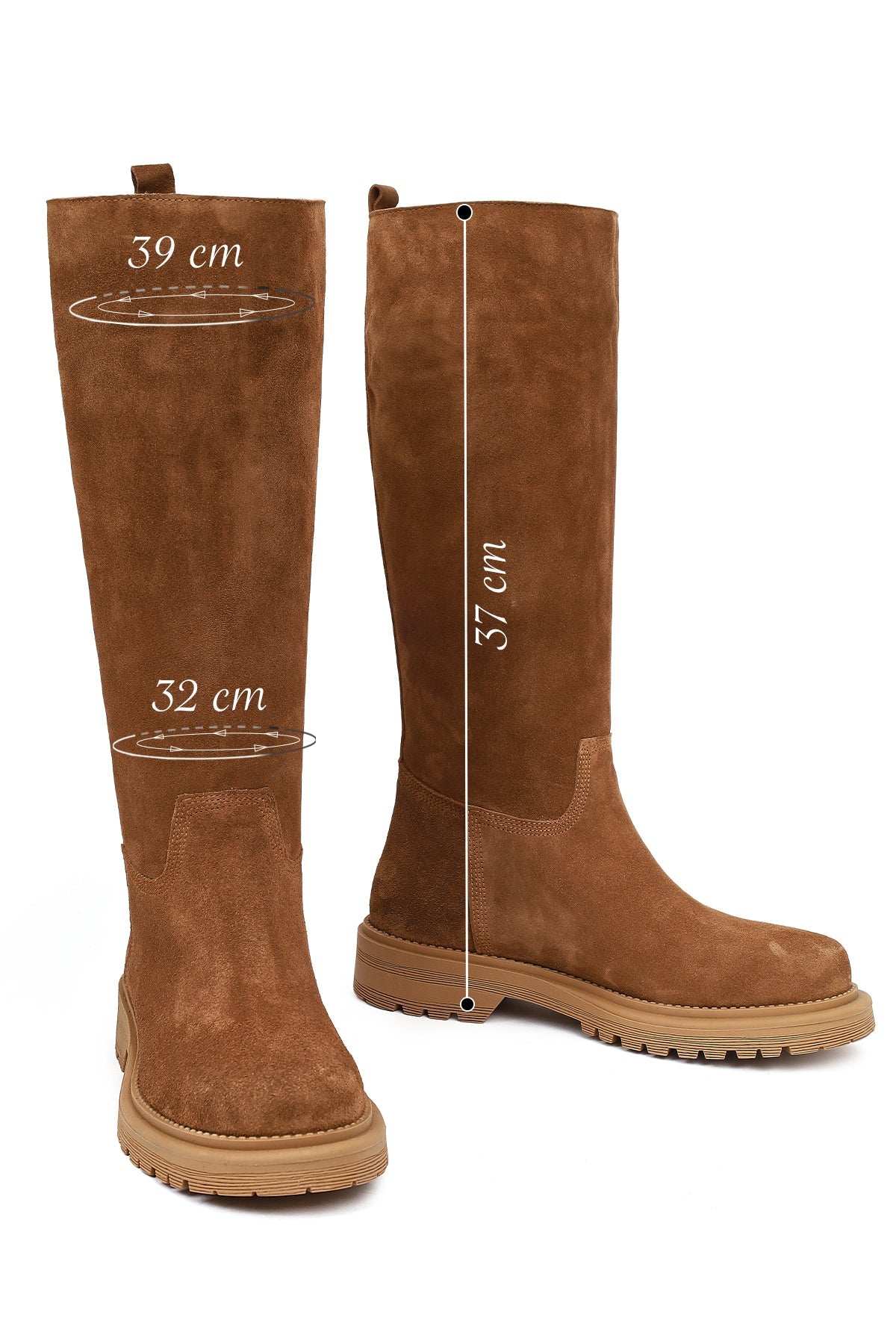 Kadın Taba Kalın Tabanlı Süet Deri Çizme