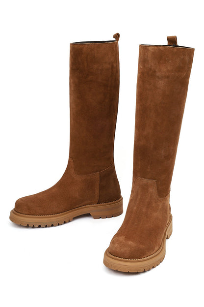 Kadın Taba Kalın Tabanlı Süet Deri Çizme