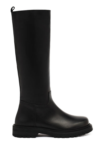 Kadın Siyah Kalın Tabanlı Deri Çizme