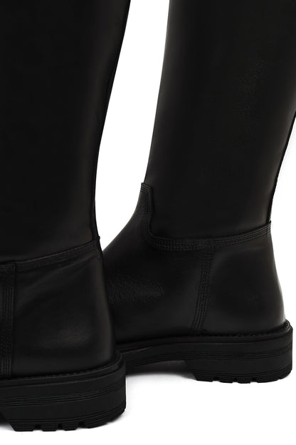 Kadın Siyah Kalın Tabanlı Deri Çizme