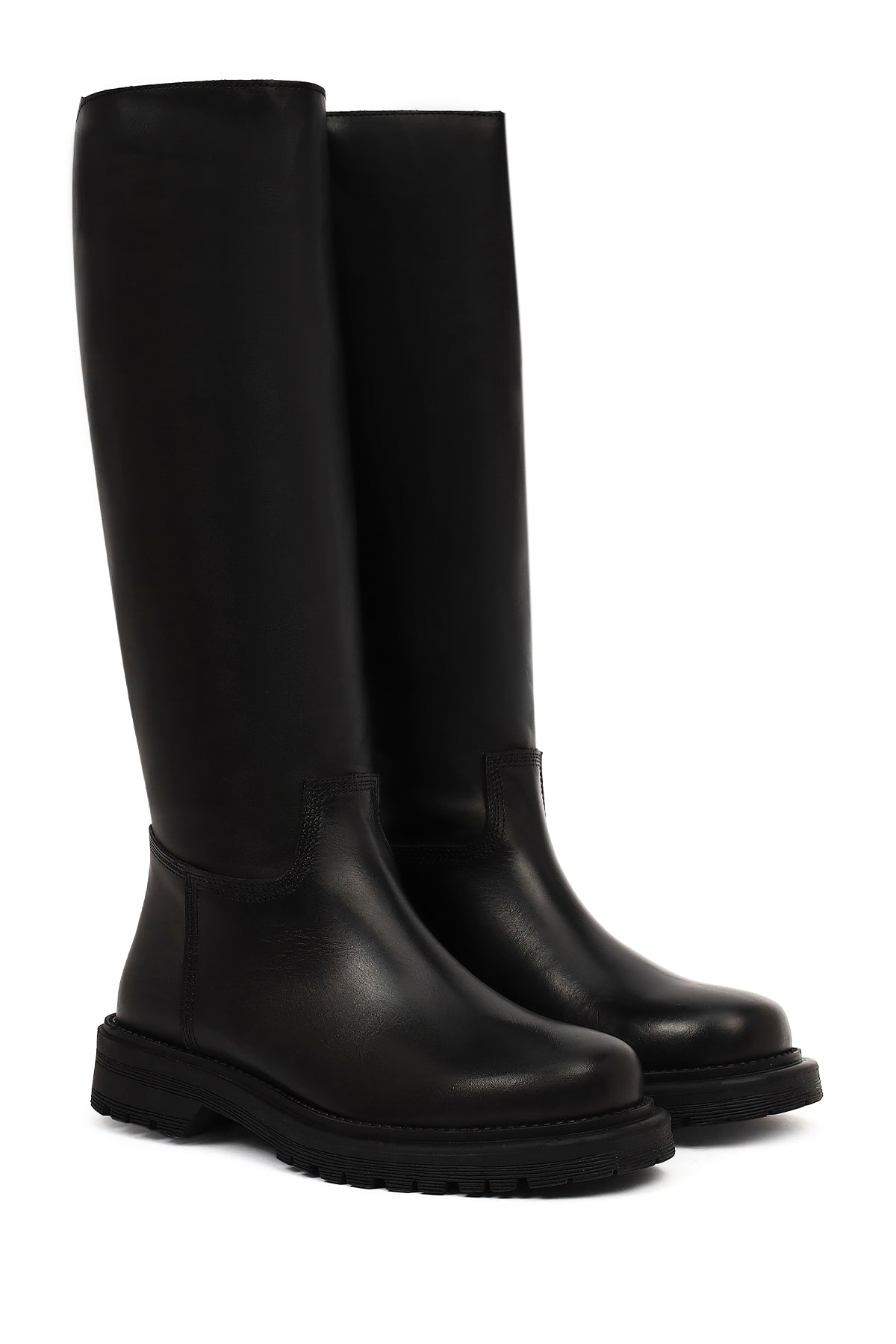 Kadın Siyah Kalın Tabanlı Deri Çizme