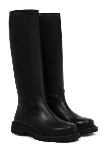 Kadın Siyah Kalın Tabanlı Deri Çizme