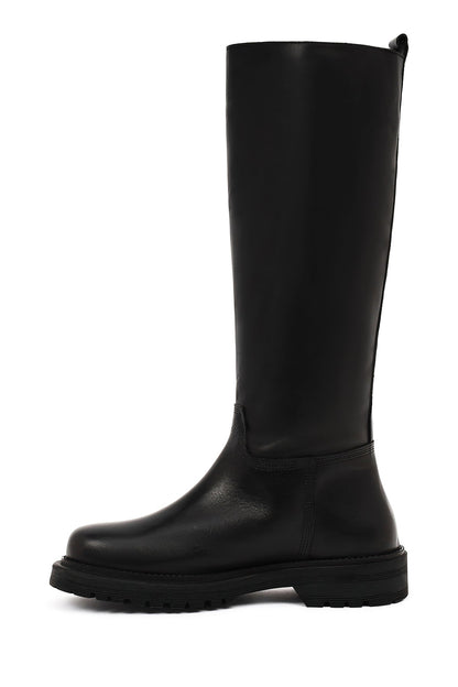 Kadın Siyah Kalın Tabanlı Deri Çizme