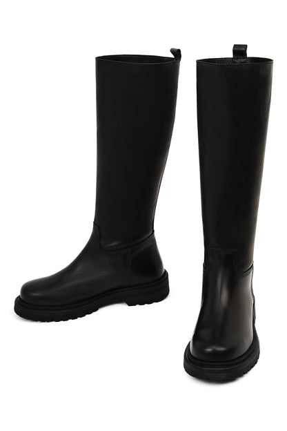 Kadın Siyah Kalın Tabanlı Deri Çizme