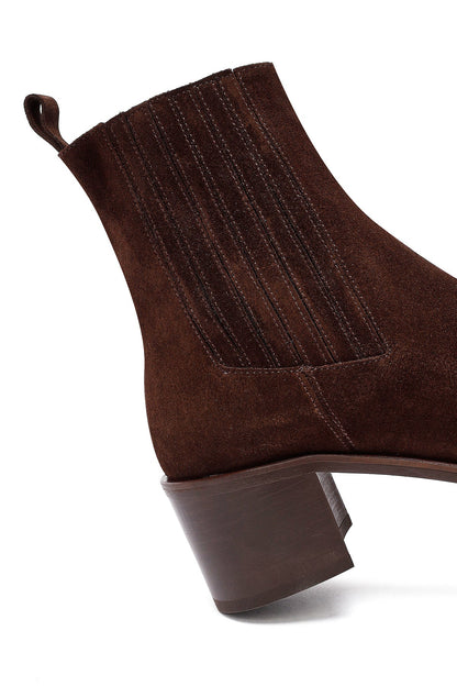 Kadın Kahverengi Kalın Topuklu Süet Deri Chelsea Bot